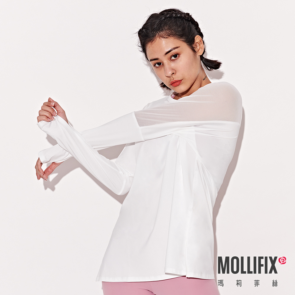 MOLLIFIX 寬版網紗透視長袖上衣