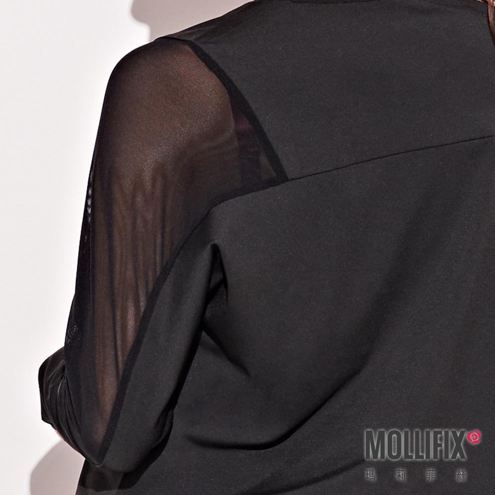 MOLLIFIX 寬版網紗透視長袖上衣