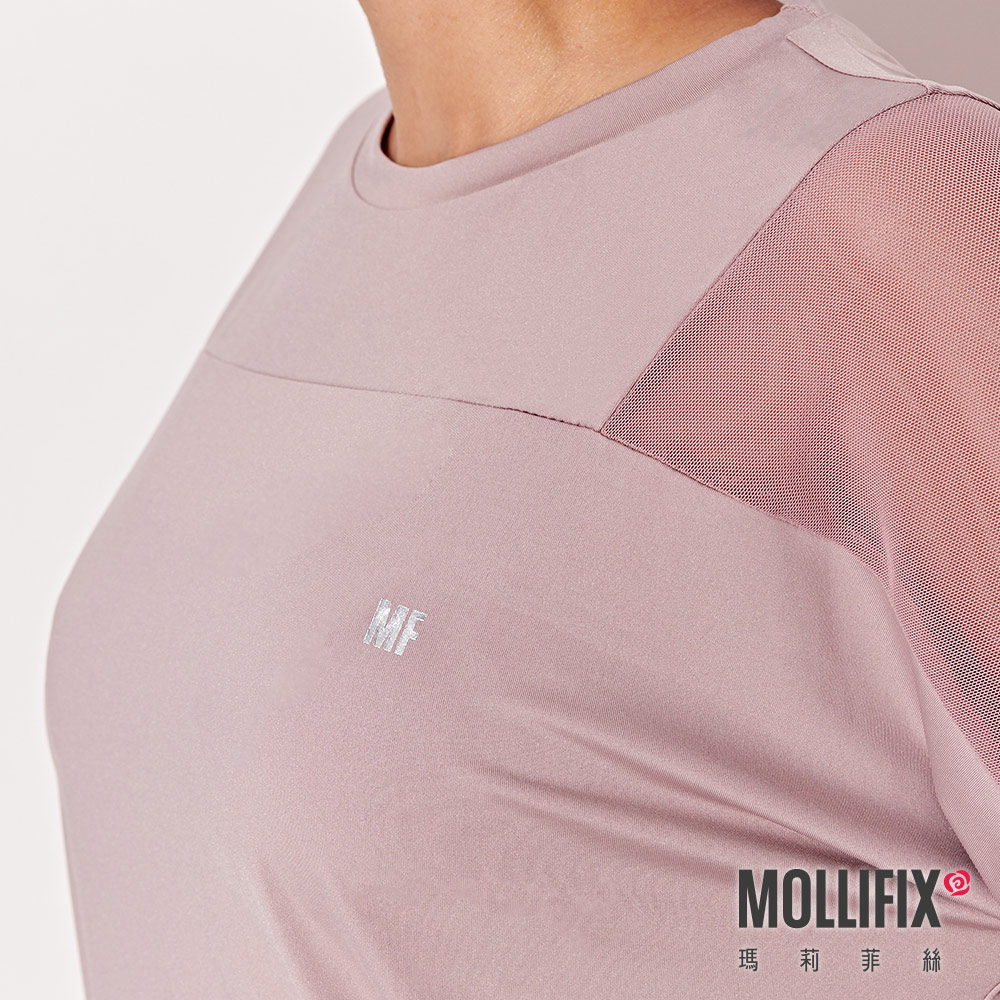 MOLLIFIX 寬版網紗透視長袖上衣
