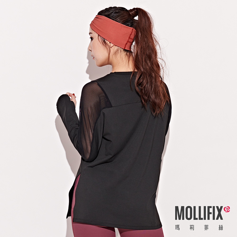 MOLLIFIX 寬版網紗透視長袖上衣