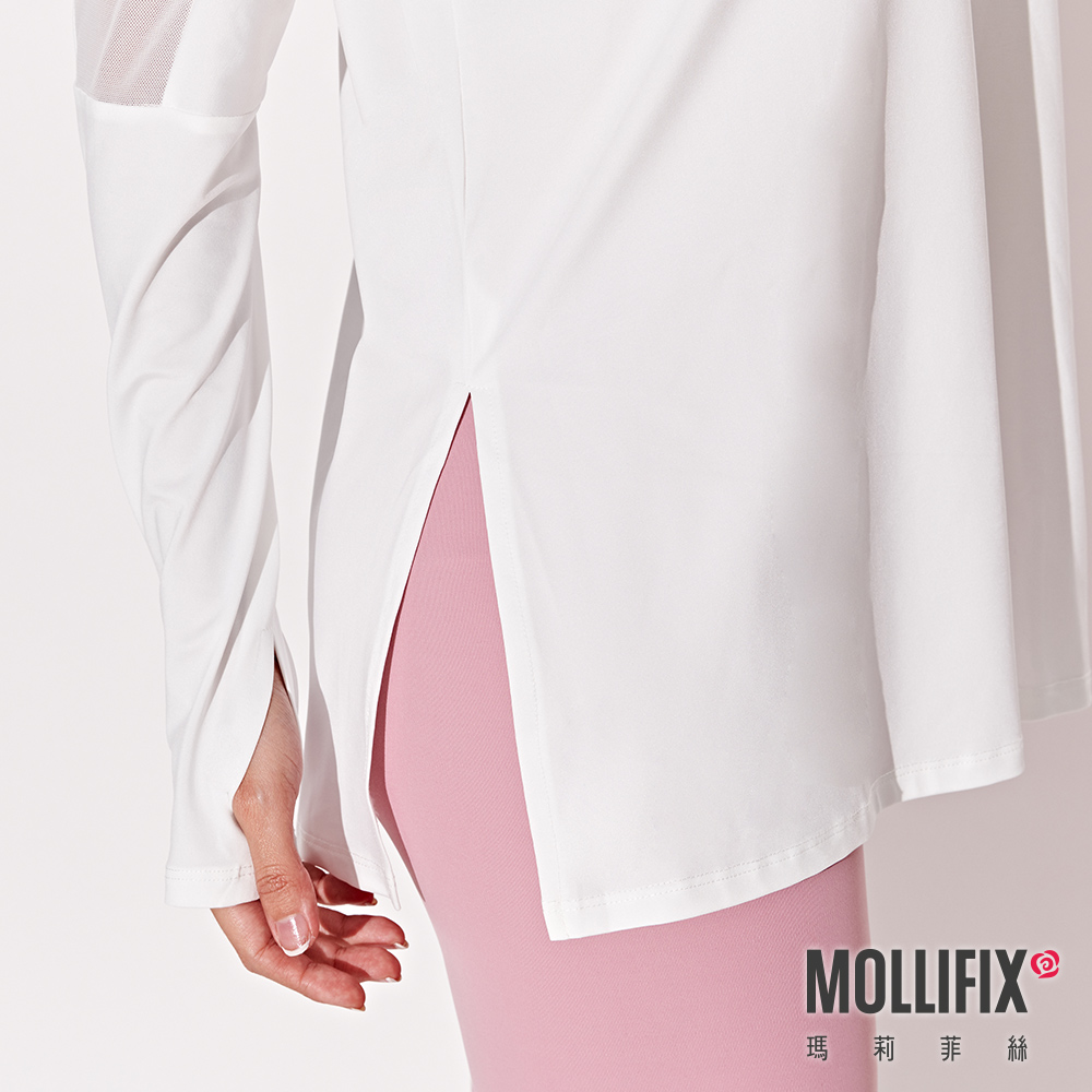 MOLLIFIX 寬版網紗透視長袖上衣