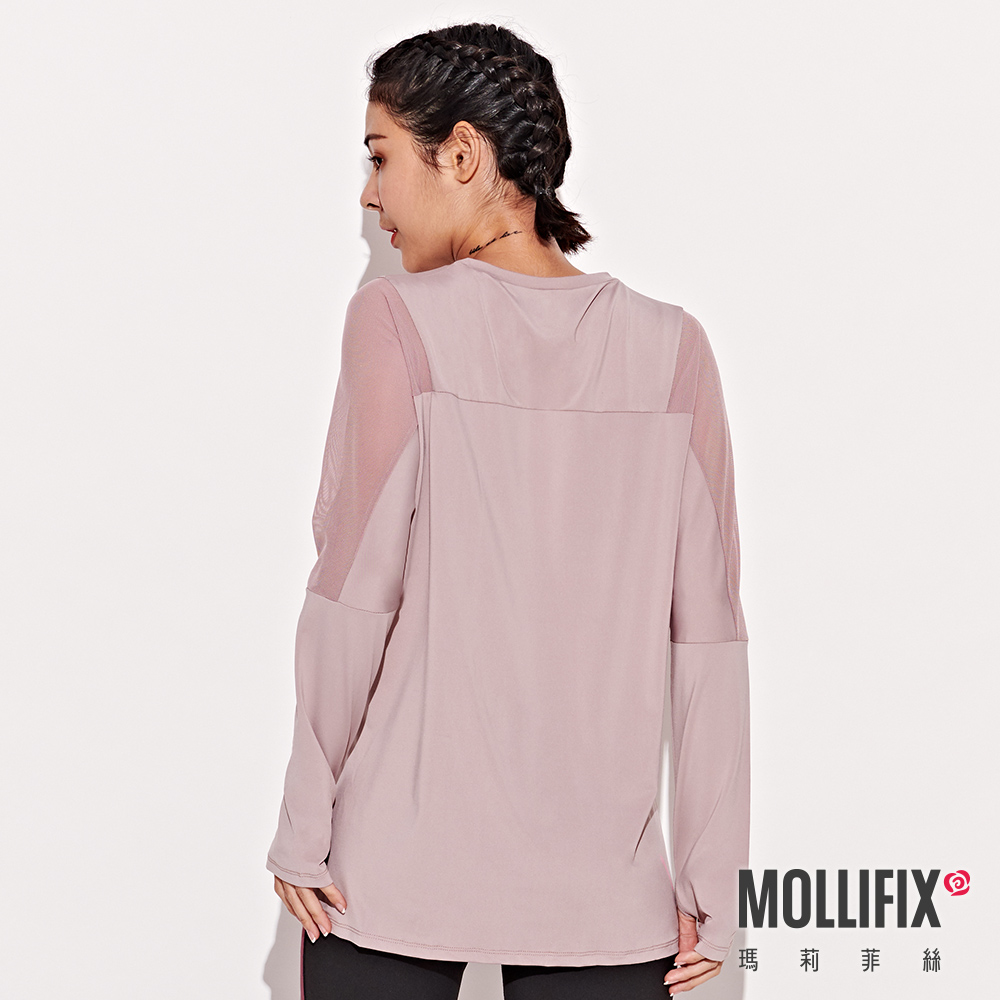 MOLLIFIX 寬版網紗透視長袖上衣