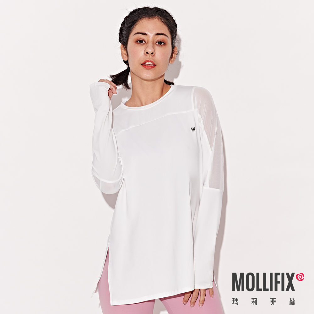 MOLLIFIX 寬版網紗透視長袖上衣