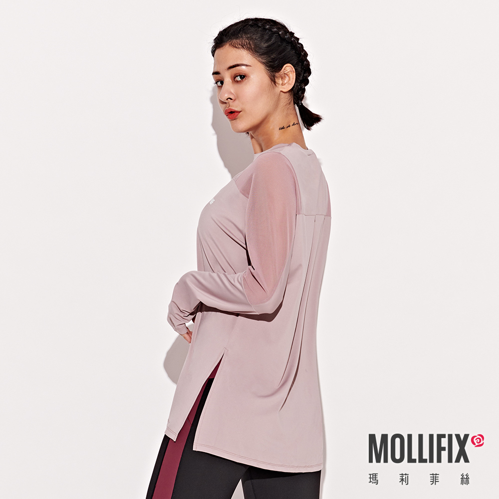 MOLLIFIX 寬版網紗透視長袖上衣