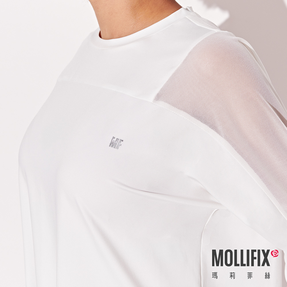 MOLLIFIX 寬版網紗透視長袖上衣