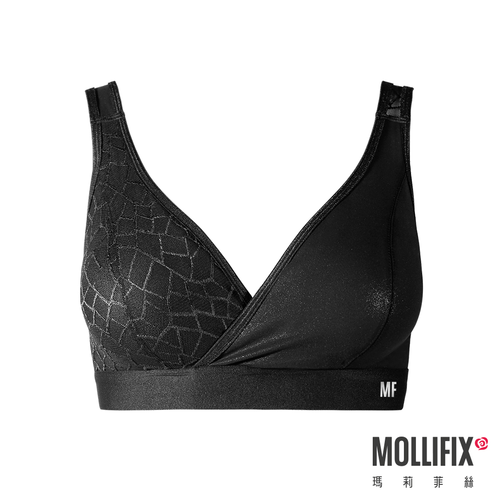 MOLLIFIX  不對稱深V蕾絲拼接運動內衣
