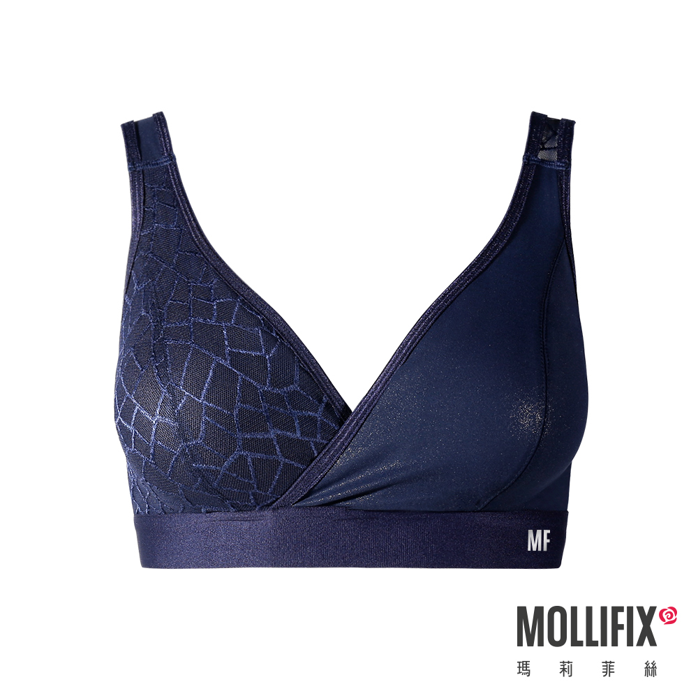 MOLLIFIX  不對稱深V蕾絲拼接運動內衣