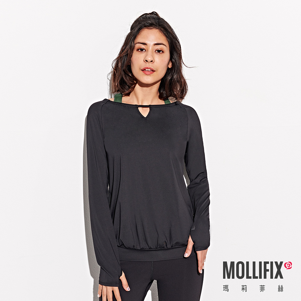 MOLLIFIX 垂墜透網美背可調長袖上衣