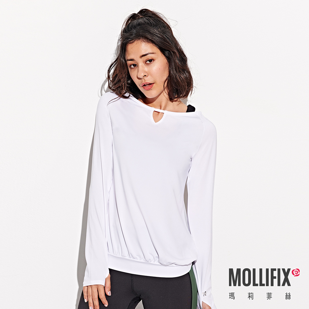 MOLLIFIX 垂墜透網美背可調長袖上衣