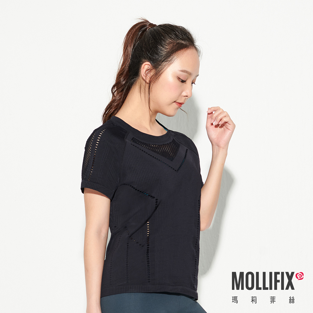 MOLLIFIX 無縫網眼透氣短袖訓練衣