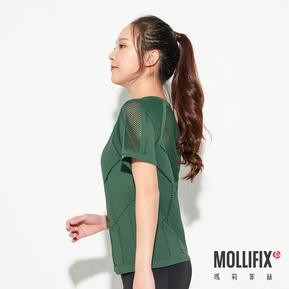 MOLLIFIX 無縫網眼透氣短袖訓練衣