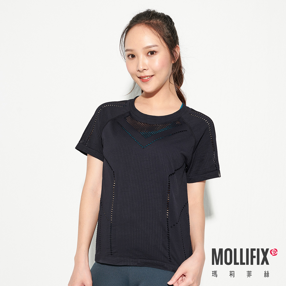 MOLLIFIX 無縫網眼透氣短袖訓練衣