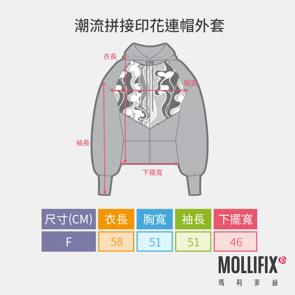 MOLLIFIX 潮流拼接印花連帽外套