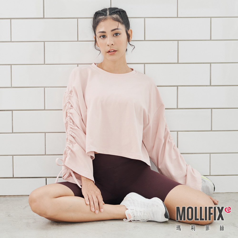 MOLLIFIX 隨性風格抽袖短版上衣