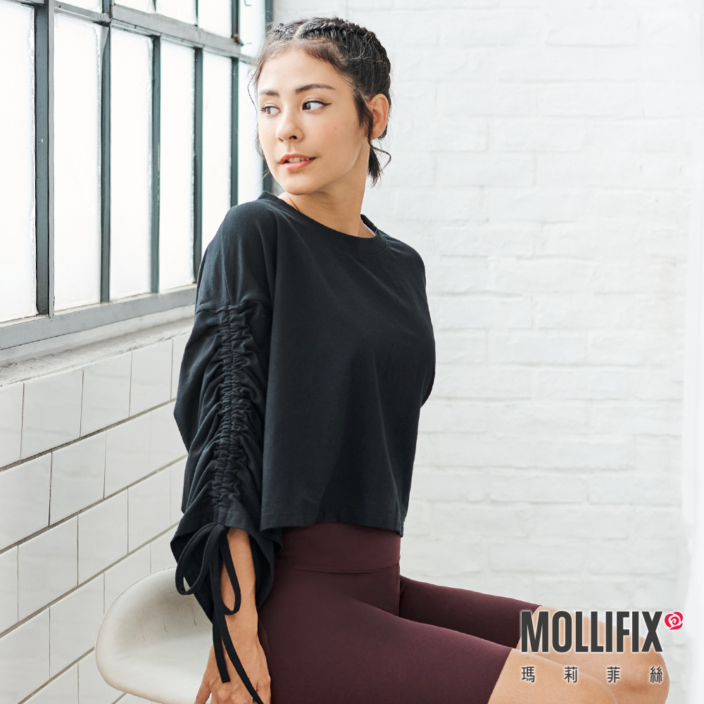 MOLLIFIX 隨性風格抽袖短版上衣