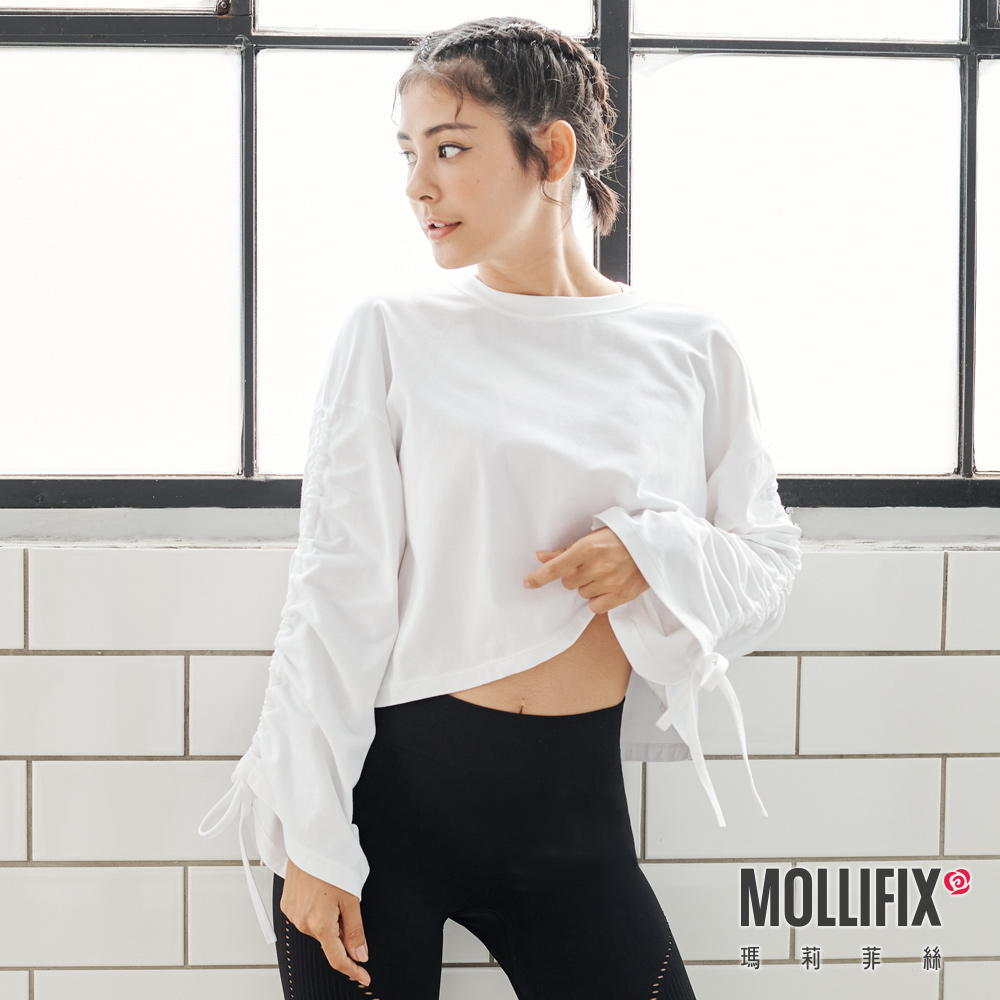 MOLLIFIX 隨性風格抽袖短版上衣