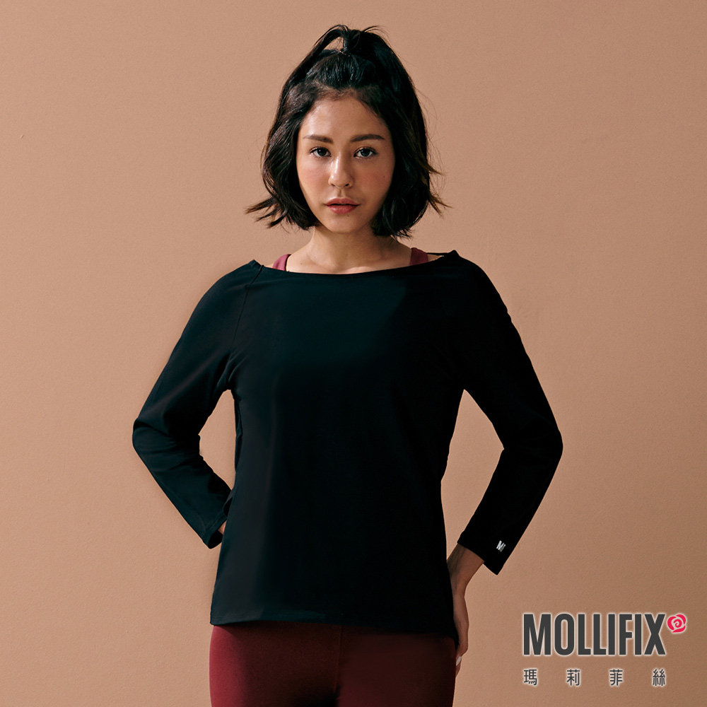 MOLLIFIX 後交疊垂墜7分袖上衣