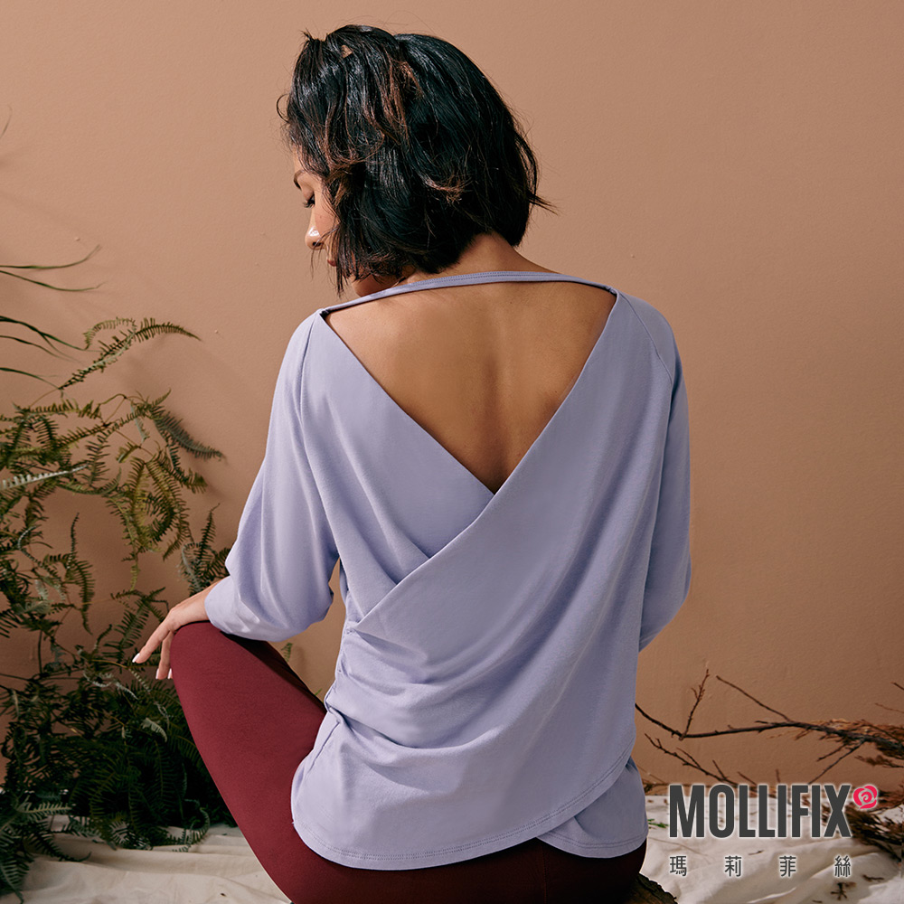 MOLLIFIX 後交疊垂墜7分袖上衣