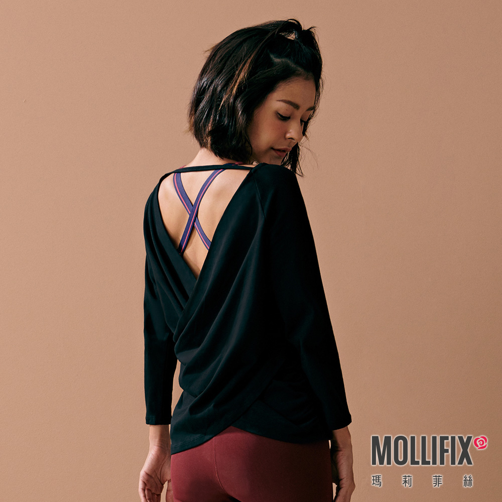 MOLLIFIX 後交疊垂墜7分袖上衣