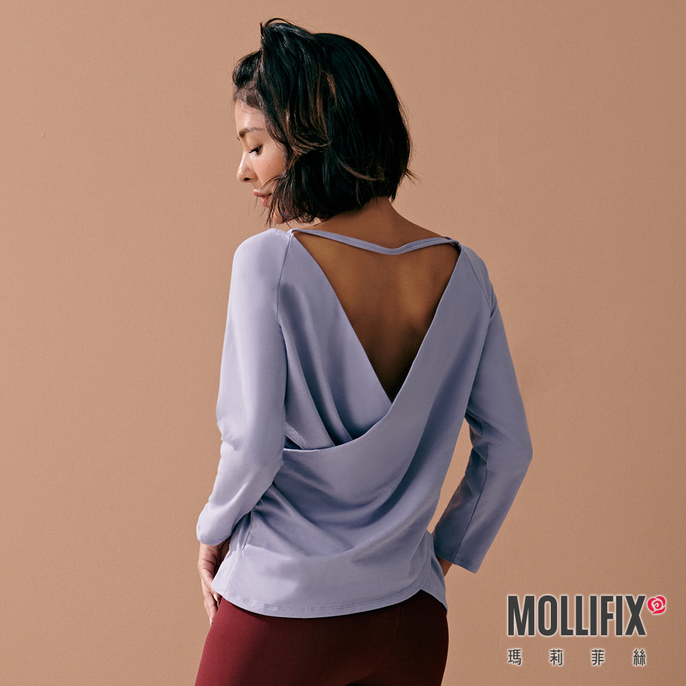 MOLLIFIX 後交疊垂墜7分袖上衣