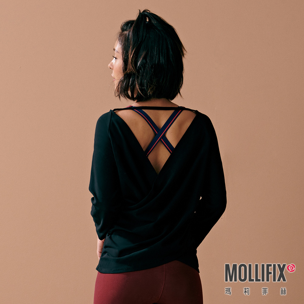MOLLIFIX 後交疊垂墜7分袖上衣