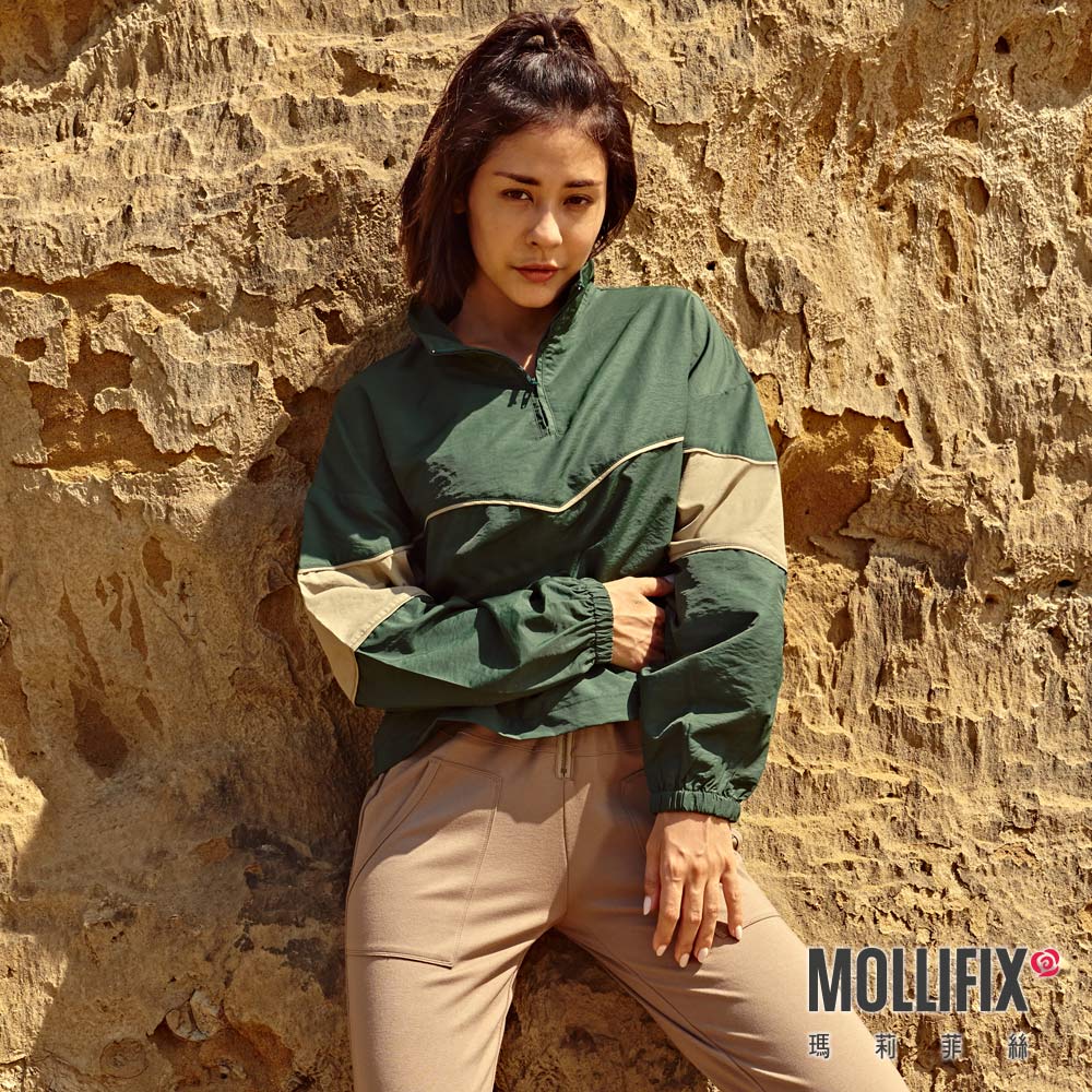 MOLLIFIX 率性撞色立領長袖上衣