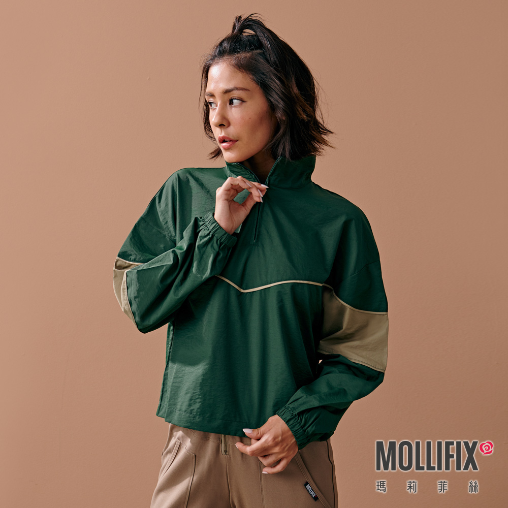 MOLLIFIX 率性撞色立領長袖上衣