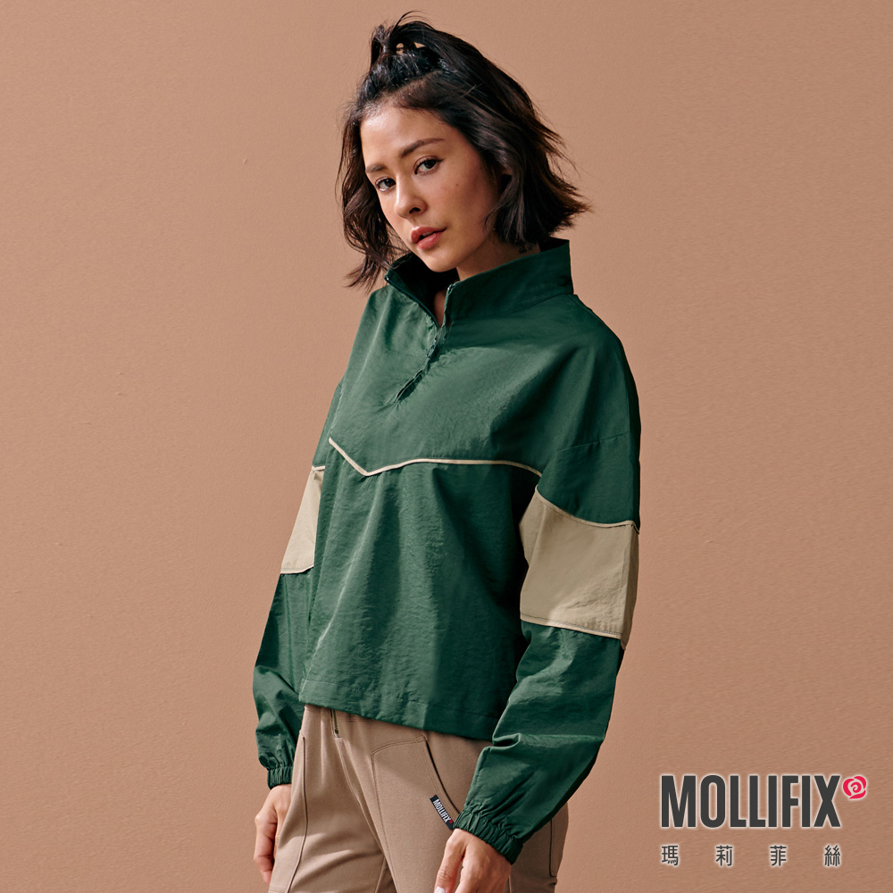 MOLLIFIX 率性撞色立領長袖上衣