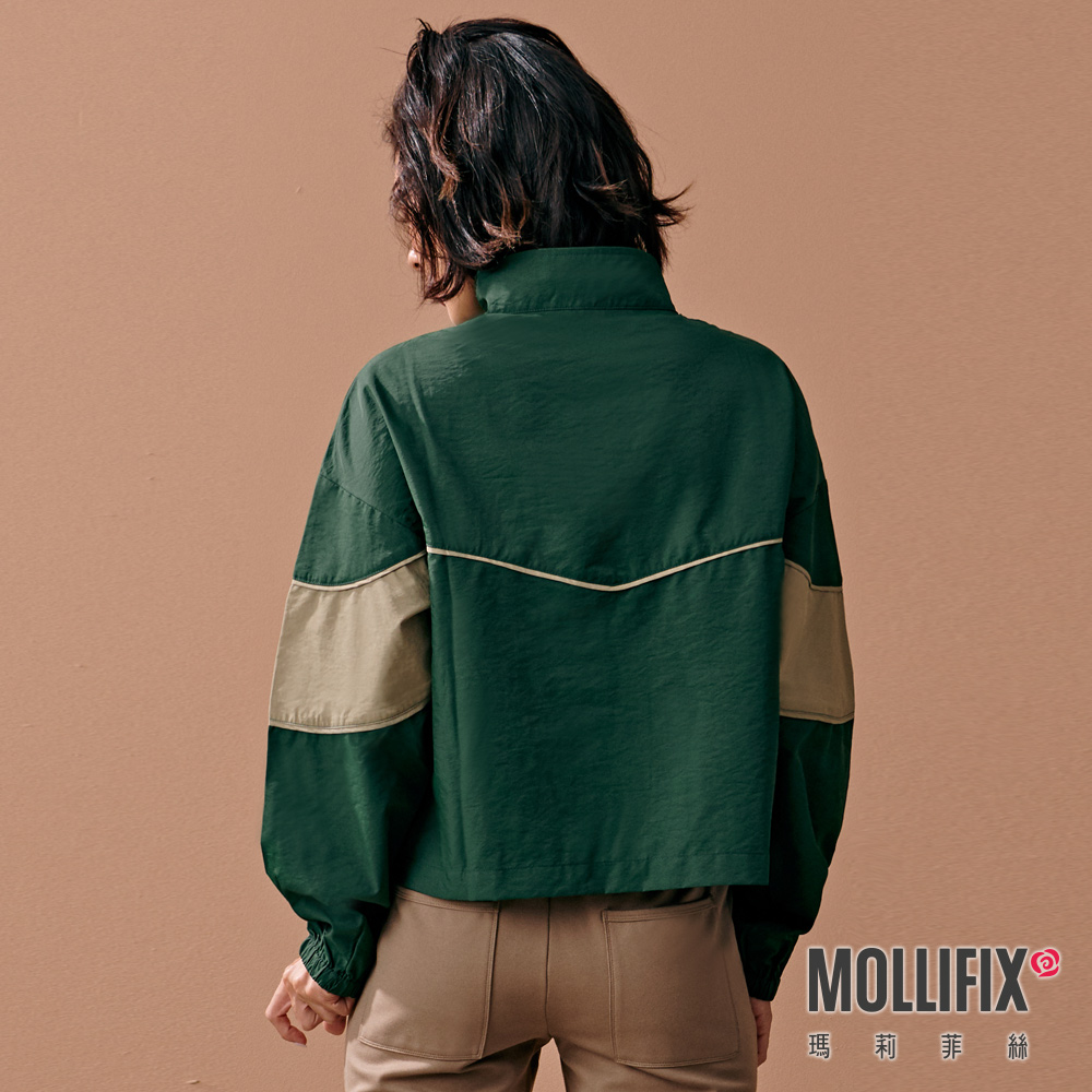 MOLLIFIX 率性撞色立領長袖上衣