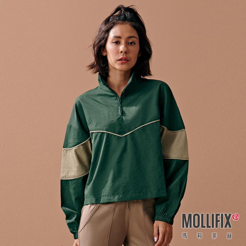 MOLLIFIX 率性撞色立領長袖上衣