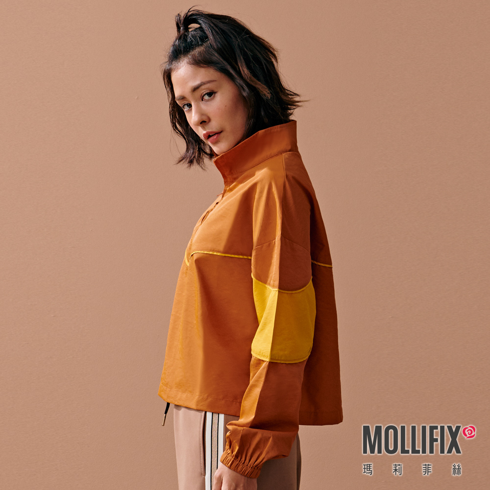 MOLLIFIX 率性撞色立領長袖上衣