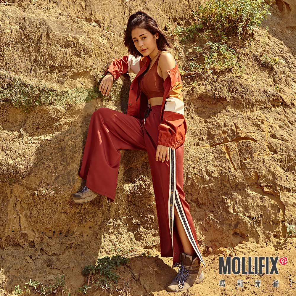 MOLLIFIX 閃閃織帶開岔壓釦寬褲