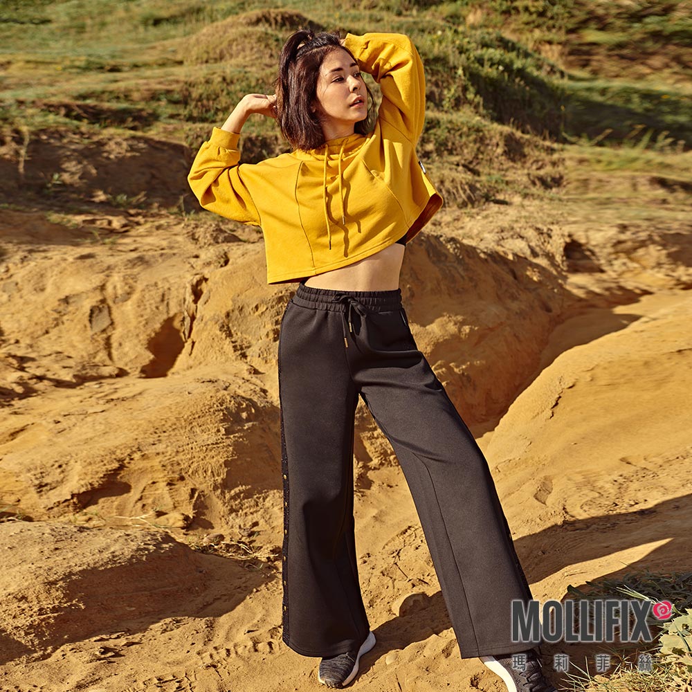 MOLLIFIX 閃閃織帶開岔壓釦寬褲