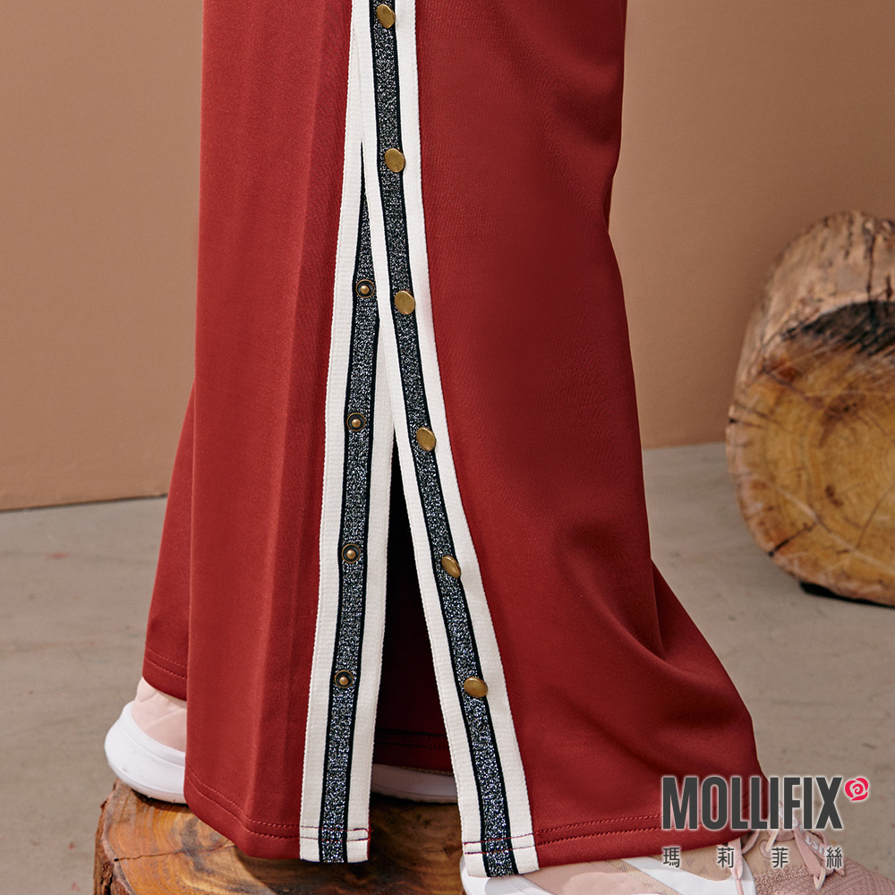 MOLLIFIX 閃閃織帶開岔壓釦寬褲