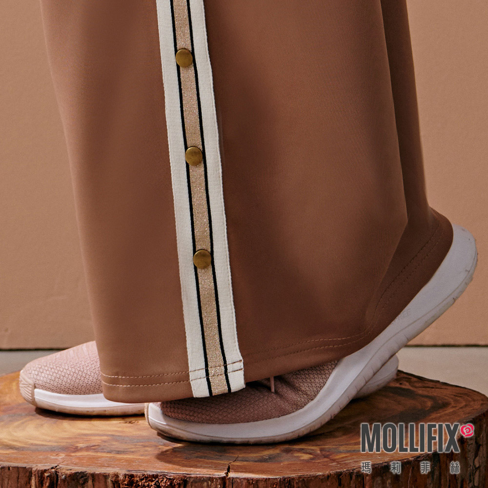 MOLLIFIX 閃閃織帶開岔壓釦寬褲