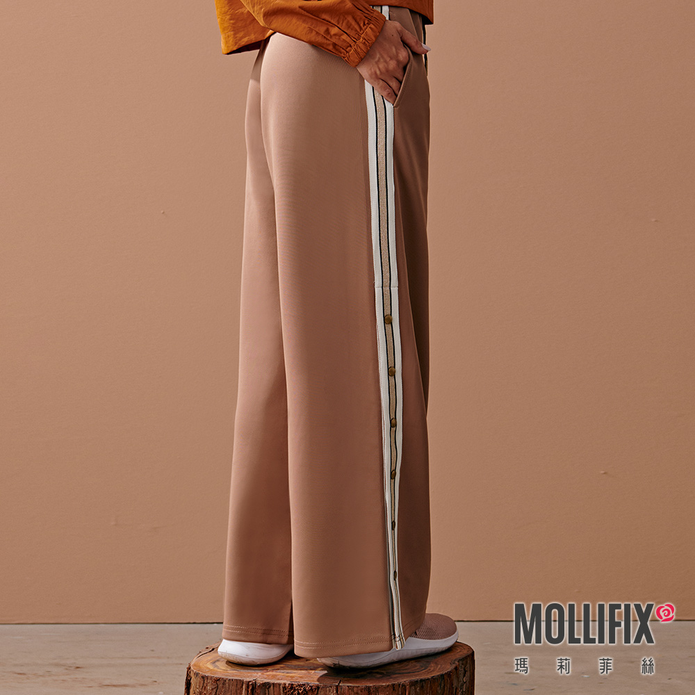 MOLLIFIX 閃閃織帶開岔壓釦寬褲