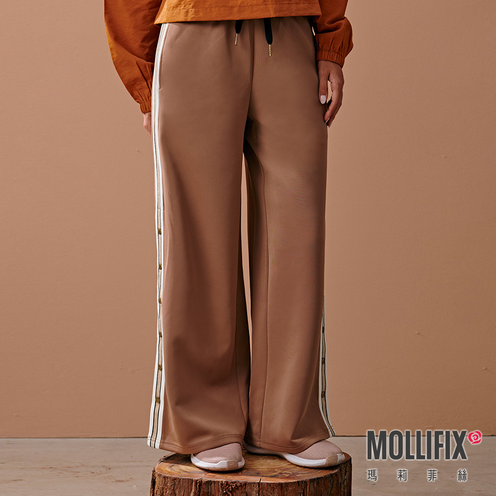 MOLLIFIX 閃閃織帶開岔壓釦寬褲