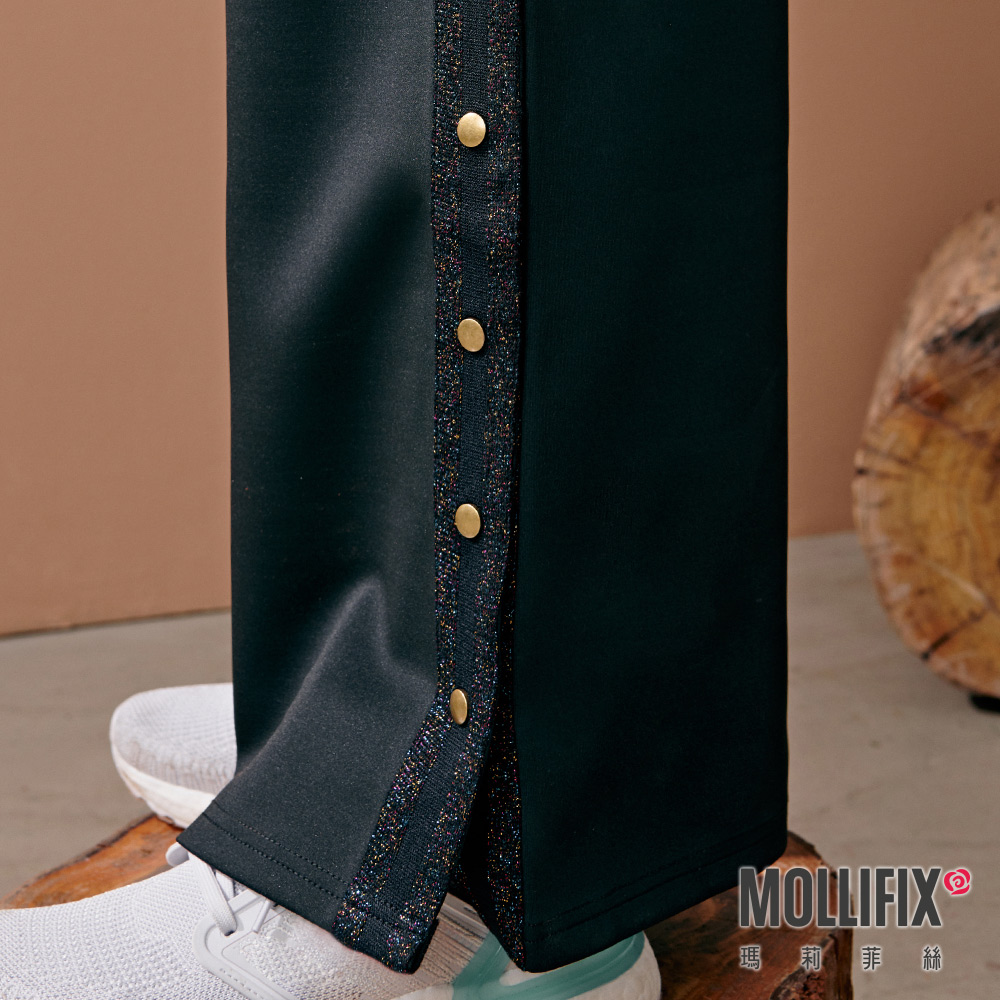 MOLLIFIX 閃閃織帶開岔壓釦寬褲