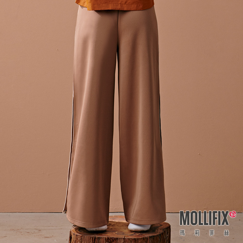 MOLLIFIX 閃閃織帶開岔壓釦寬褲