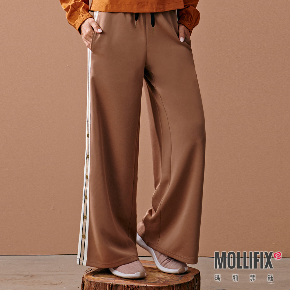 MOLLIFIX 閃閃織帶開岔壓釦寬褲