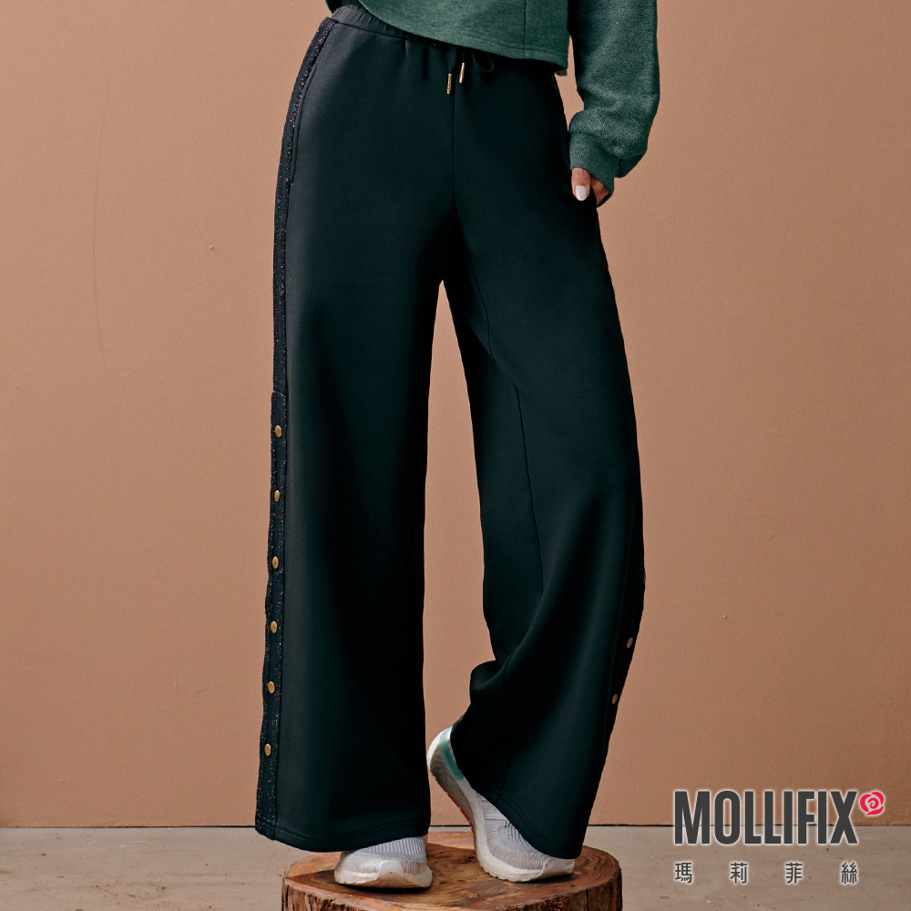 MOLLIFIX 閃閃織帶開岔壓釦寬褲