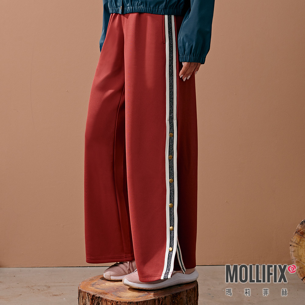 MOLLIFIX 閃閃織帶開岔壓釦寬褲