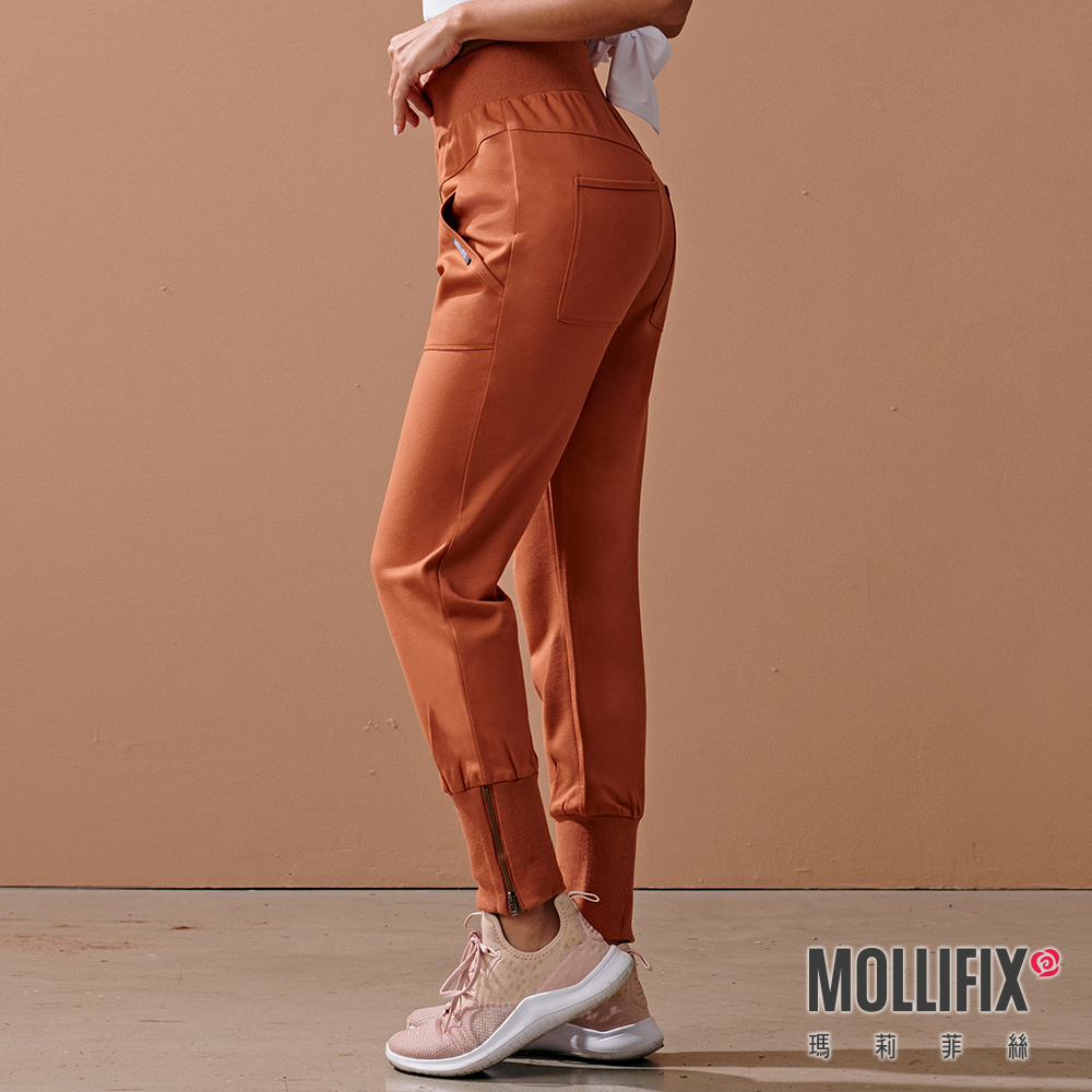 MOLLIFIX 高腰螺紋拉鍊縮口休閒褲