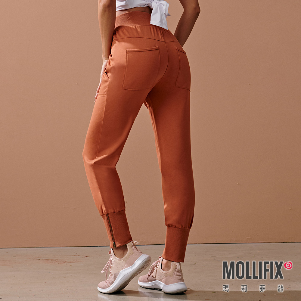 MOLLIFIX 高腰螺紋拉鍊縮口休閒褲