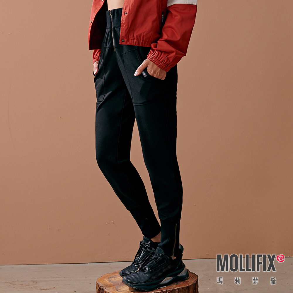 MOLLIFIX 高腰螺紋拉鍊縮口休閒褲