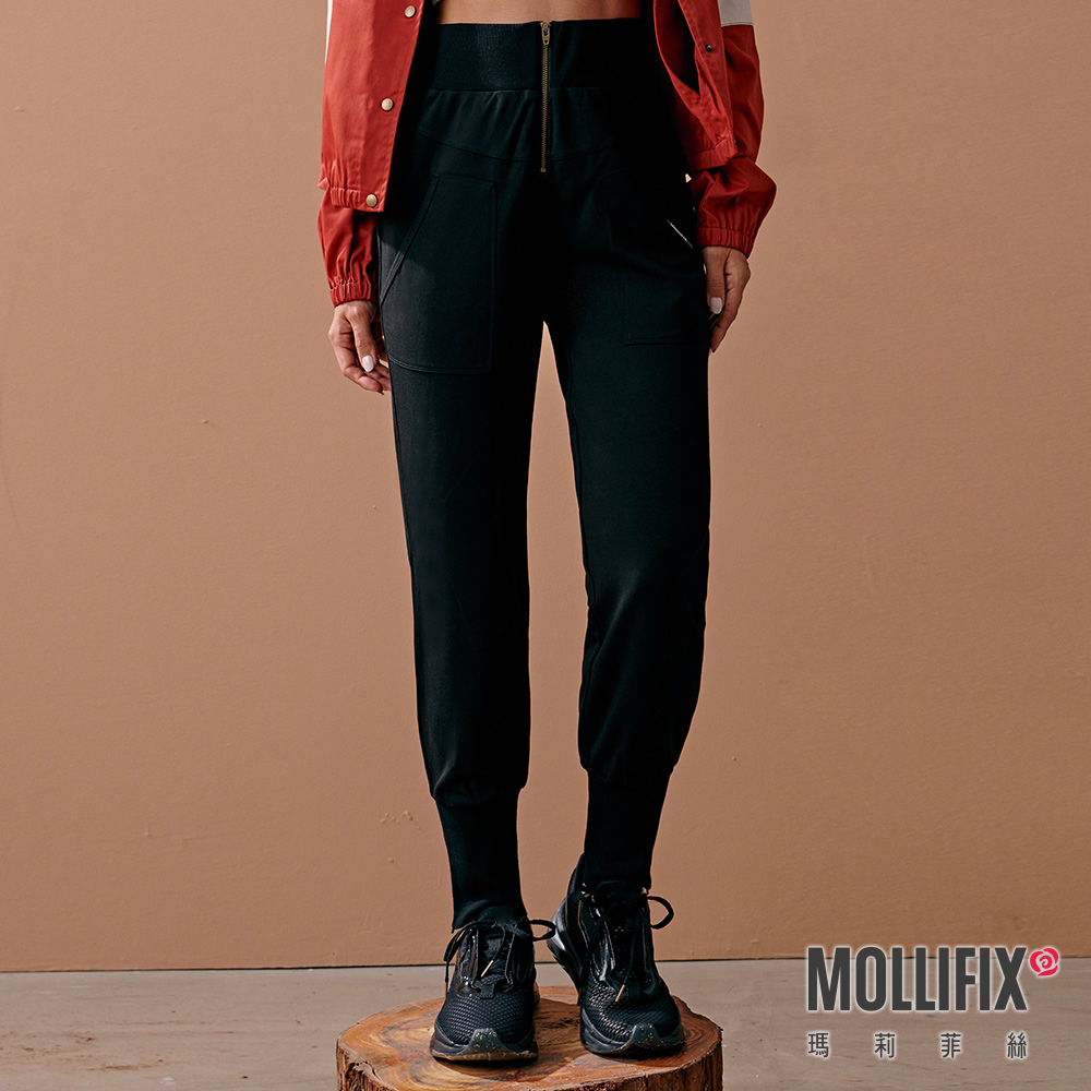 MOLLIFIX 高腰螺紋拉鍊縮口休閒褲