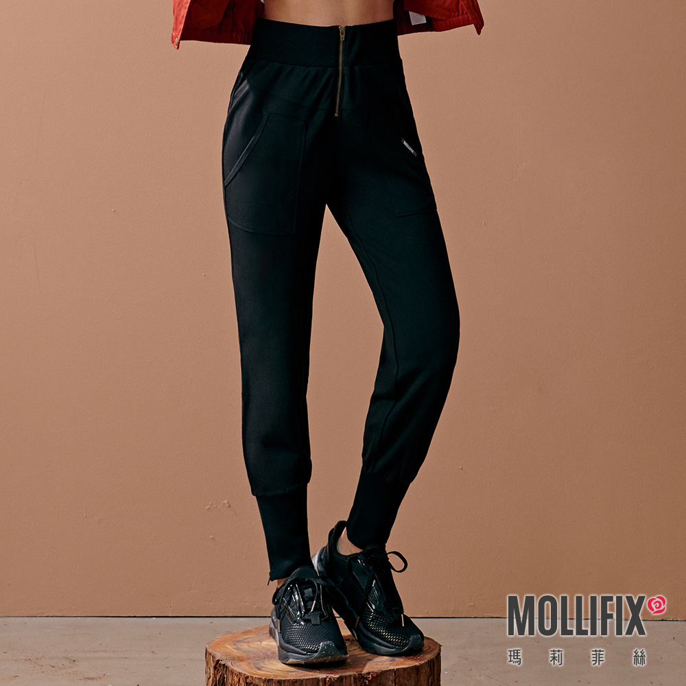 MOLLIFIX 高腰螺紋拉鍊縮口休閒褲