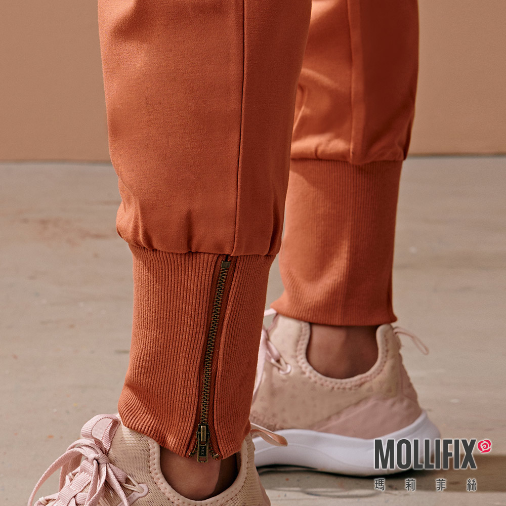 MOLLIFIX 高腰螺紋拉鍊縮口休閒褲