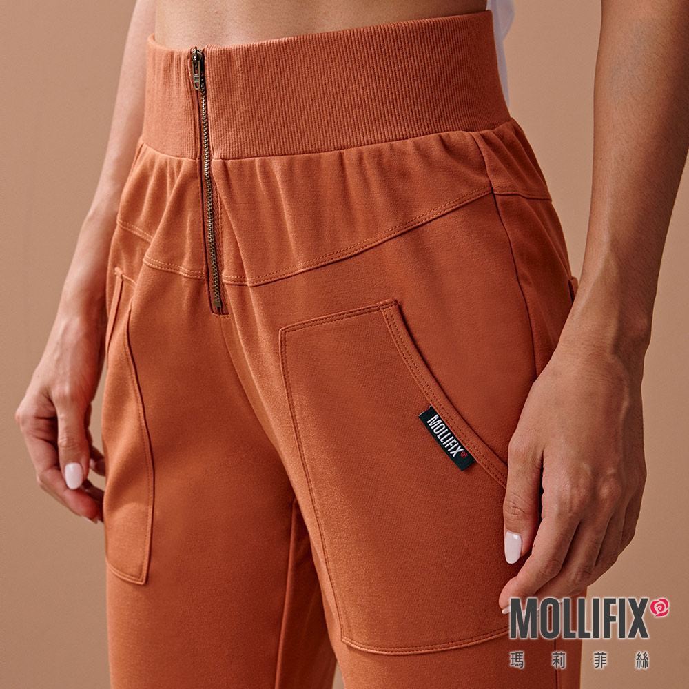 MOLLIFIX 高腰螺紋拉鍊縮口休閒褲