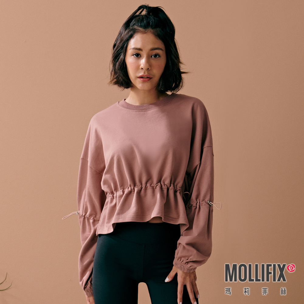 MOLLIFIX 抽繩縮腰短版長袖上衣